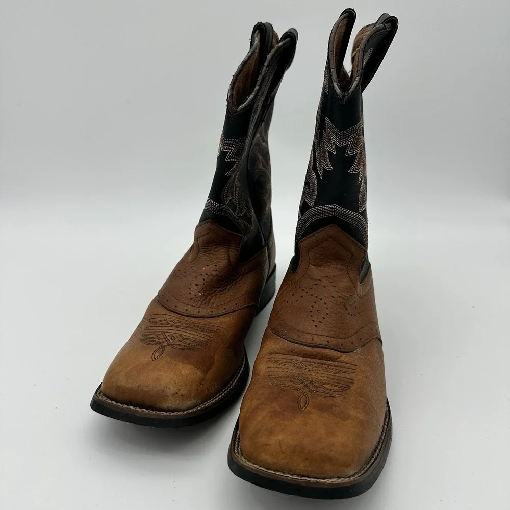Justin Youth 4.5D 7010Y Cowboy boot Mahogany Worn Saddle Leather‎ double stitch